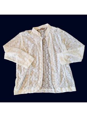 Vintage Tudor Court White Floral Lace Open Front Romantic Jacket PL